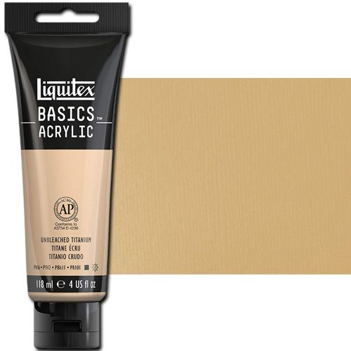 Liquitex 1046434 Basic Acrylic Paint, 4oz Tube, Unbleached White; A heavy body acrylic with a buttery consistency for easy blending; It retains peaks and brush marks, and colors dry to a satin finish, eliminating surface glare; Dimensions 1.46