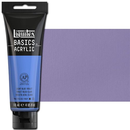 Liquitex 1046680 Basic Acrylic Paint, 4oz Tube, Light Blue Violet; A heavy body acrylic with a buttery consistency for easy blending; It retains peaks and brush marks, and colors dry to a satin finish, eliminating surface glare; Dimensions 1.46
