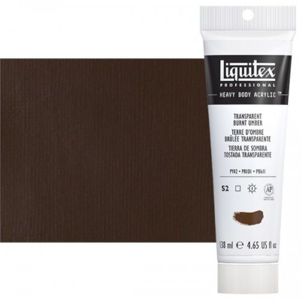 Liquitex 1047128 Professional Series Heavy Body Color, 4.65oz Burnt Umber; This is high viscosity, pigment rich professional acrylic color, ideal for impasto and texture; Thick consistency for traditional art techniques using brushes as well as for, mixed media, collage, and printmaking applications; Impasto applications retain crisp brush stroke and knife marks; Dimensions 1.89