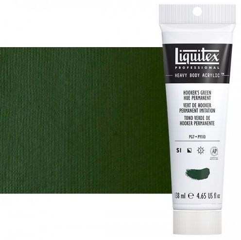 Liquitex 1047224 Professional Series Heavy Body Color, 4.65oz Hooker's Green Hue Permanent; This is high viscosity, pigment rich professional acrylic color, ideal for impasto and texture; Thick consistency for traditional art techniques using brushes as well as for, mixed media, collage, and printmaking applications; Impasto applications retain crisp brush stroke and knife marks; Dimensions 1.89