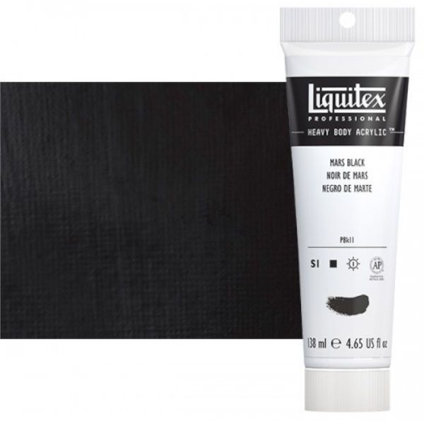 Liquitex 1047276 Professional Series Heavy Body Color, 4.65oz Mars Black; This is high viscosity, pigment rich professional acrylic color, ideal for impasto and texture; Thick consistency for traditional art techniques using brushes as well as for, mixed media, collage, and printmaking applications; Impasto applications retain crisp brush stroke and knife marks; Dimensions 1.89