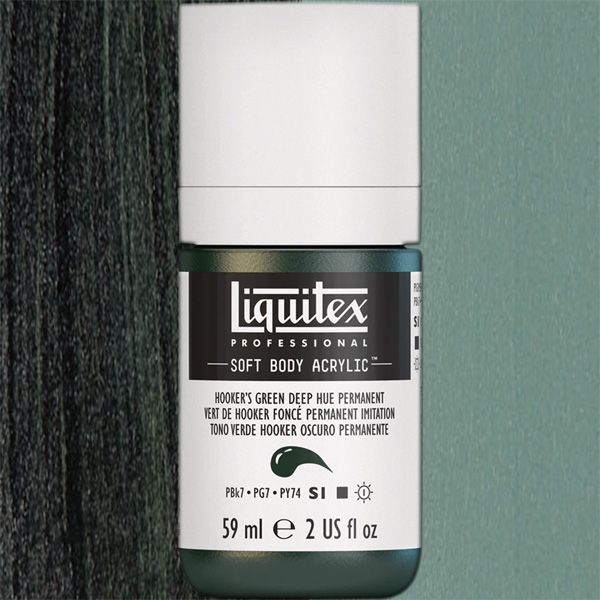 Liquitex 2002225 Professional Series Soft Body Acrylic Paint 2oz Jar, Hooker's Green Deep Hue Permanent; An extremely versatile artist paint that is creamy and smooth with a concentrated pigment load producing intense, pure color; The creamy, smooth, pre-filtered consistency ensures good coverage, even-leveling, and superb results in a variety of applications and techniques; UPC 094376943627 (LIQUITEX2002225 LIQUITEX 2002225 ACRYLIC PROFESSIONAL 2oz HOOKERS GREEN DEEP HUE)