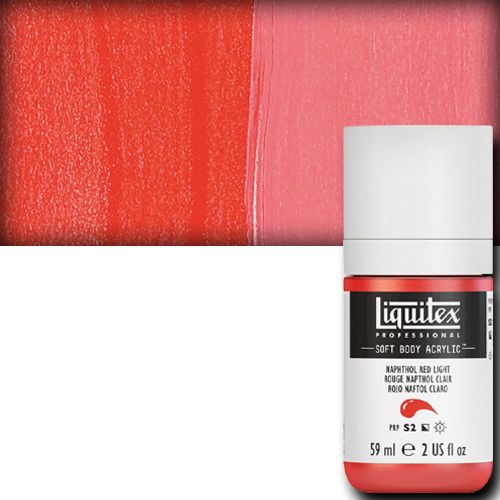 Liquitex 2002294 Professional Series, Soft Body Color, 2oz, Naphthol Red Light; An extremely versatile artist paint that is creamy and smooth with a concentrated pigment load producing intense, pure color; The creamy, smooth, pre-filtered consistency ensures good coverage, even-leveling, and superb results in a variety of applications and techniques; UPC 094376925227 (LIQUITEX2002294 LIQUITEX 2002294 PROFESSIONAL SOFT BODY 2oz NAPHTHOL RED LIGHT)