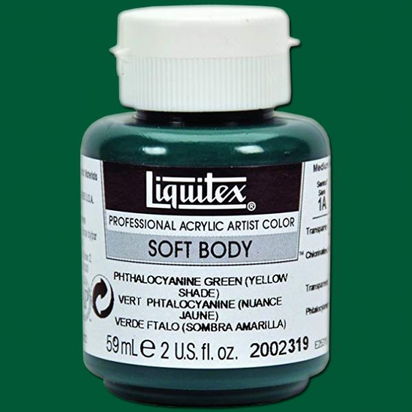 Liquitex 2002319 Professional Series Soft Body Acrylic Paint 2oz Jar, Phthalocyanine Green (Yellow Shade); An extremely versatile artist paint that is creamy and smooth with a concentrated pigment load producing intense, pure color; UPC 094376943696 (LIQUITEX2002319 LIQUITEX 2002319 ACRYLIC PROFESSIONAL 2oz PHTHALOCYANINE GREEN (YELLOW SHADE))