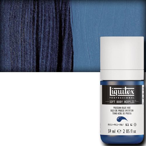Liquitex 2002320 Professional Series, Soft Body Color, 2oz, Prussian Blue Hue; An extremely versatile artist paint that is creamy and smooth with a concentrated pigment load producing intense, pure color; The creamy, smooth, pre-filtered consistency ensures good coverage, even-leveling, and superb results in a variety of applications and techniques; UPC 094376925289 (LIQUITEX2002320 LIQUITEX 2002320 PROFESSIONAL SOFT BODY 2oz PRUSSIAN BLUE HUE)