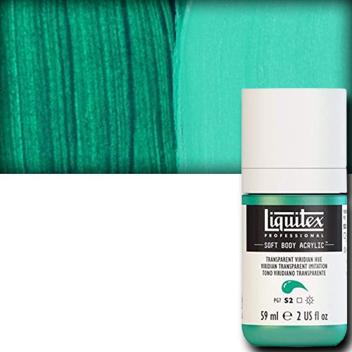 Liquitex 2002327 Professional Series, Soft Body Color, 2oz, Transparent Viridian Hue; An extremely versatile artist paint that is creamy and smooth with a concentrated pigment load producing intense, pure color; The creamy, smooth, pre-filtered consistency ensures good coverage, even-leveling, and superb results in a variety of applications and techniques; UPC 094376943795 (LIQUITEX2002327 LIQUITEX 2002327 PROFESSIONAL SOFT BODY 2oz TRANSPARENT VIRIDIAN HUE)