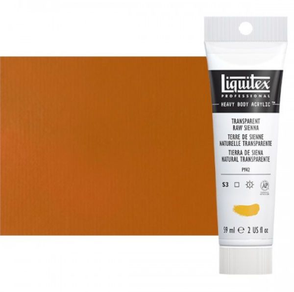 Liquitex 2002332 Professional Series Heavy Body Color, 2oz Transparent Raw Sienna; This is high viscosity, pigment rich professional acrylic color, ideal for impasto and texture; Thick consistency for traditional art techniques using brushes as well as for, mixed media, collage, and printmaking applications; Impasto applications retain crisp brush stroke and knife marks; Dimensions 1.65