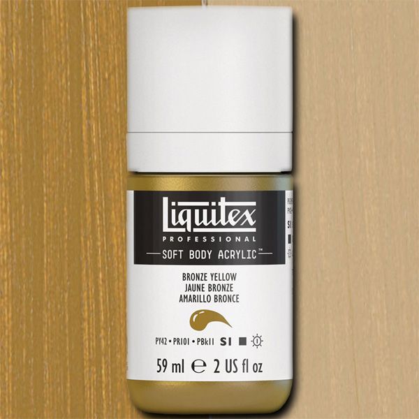 Liquitex 2002530 Professional Series Soft Body Acrylic Paint 2oz Jar, Bronze Yellow; An extremely versatile artist paint that is creamy and smooth with a concentrated pigment load producing intense, pure color; UPC 094376925494 (LIQUITEX2002530 LIQUITEX 2002530 ACRYLIC PROFESSIONAL 2oz BRONZE YELLOW)