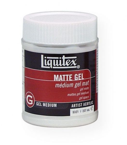 Liquitex 5321 Matte Gel Medium 8 oz; Dries translucent with a satin/matte finish; Viscosity and body similar to heavy body acrylic color; Great adhesion; Translucent when wet, transparent when dry; Thicker applications result in less transparent dry medium films; Mix with heavy body acrylic colors to obtain paint similar in color depth to oil paint; Color mix will dry to a satin sheen; Shipping Weight 0.68 lb; UPC 094376924039 (LIQUITEX5321 LIQUITEX-5321 ARTWORK)