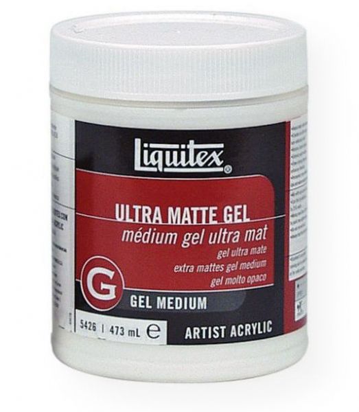 Liquitex 5426 Ultra Matte Gel Medium 16 oz; A translucent white gel of high density and high solids that economically extends the volume of acrylic color without changing its heavy body; Add up to 50% by volume to double amount of paint and retain color position; If more than 50% is added, it acts as a very weak tinting white; Maintains the opacity of the color better than using a clear gel medium; UPC 094376945669 (LIQUITEX5426 LIQUITEX-5426 PAINTING)
