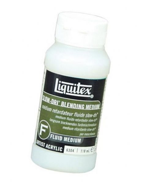 Liquitex 6304 Slow-Dri Blending Medium 4 oz; A unique formulation that extends drying time up to 40% for blending with acrylics; Adds flow to acrylic color with soft body; Mix any amount into color to enhance the depth of color intensity, increase transparency, gloss, ease flow of paint, and add flexibility and adhesion to paint film; Dries clear to reveal full, rich color; UPC 094376931457 (LIQUITEX6304 LIQUITEX-6304 SLOW-DRI-6304 ARTWORK CRAFT)