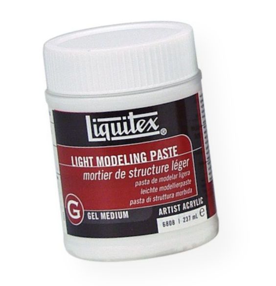 Liquitex 6808 Light Modeling Paste 8 oz; A lightweight, airy, flexible, thick, sculptural gel specifically formulated to be used in thick applications where weight is a factor; Will not exhibit mud cracking; Used alone, will dry to a matte opaque white that readily accepts staining if desired; Shipping Weight 0.49 lb; Shipping Dimensions 2.36 x 2.36 x 5.51 in; UPC 094376924442 (LIQUITEX6808 LIQUITEX-6808 ARTWORK MODELING)