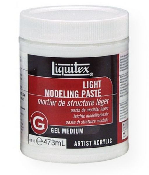 Liquitex 6816 Light Modeling Paste 16 oz; A lightweight, airy, flexible, thick, sculptural gel specifically formulated to be used in thick applications where weight is a factor; Will not exhibit mud cracking; Used alone, will dry to a matte opaque white that readily accepts staining if desired; Shipping Weight 1.38 lbs; Shipping Dimensions 3.25 x 3.25 x 4.50 inches; UPC 094376924459 (LIQUITEX6816 LIQUITEX-6816 MODELING PAINTING MEDIUM)
