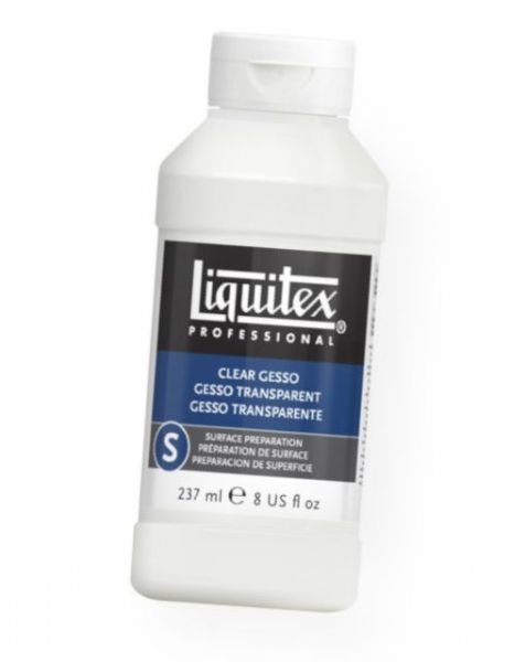 Liquitex 7608 Clear Gesso 8 oz; A very clear size and ground that keeps the working surface visible; Provides an ideal degree of tooth for pastel, oil pastel, graphite, and charcoal as well as an excellent ground for acrylic and oil paints; This gesso is ideal for painting over colored or patterned surfaces, or over an under drawing; Mix with acrylic color to establish a tinted transparent/translucent ground; UPC 094376931662 (LIQUITEX7608 LIQUITEX-7608 ARTWORK)