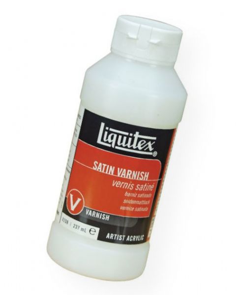 Liquitex 8208 Satin Varnish 8 oz; Low viscosity, fluid; Translucent when wet, clear when dry; 100% acrylic polymer varnish; Water soluble when wet; Good chemical and water resistance; Dry to a non-tacky, hard, flexible surface that is resistant to dirt retention; Resists discoloring due to humidity, heat and ultraviolet light; Depending upon substrate, allows moisture to pass through; Not for use over oil paint; UPC 094376945690 (LIQUITEX8208 LIQUITEX-8208 ARTWORK)