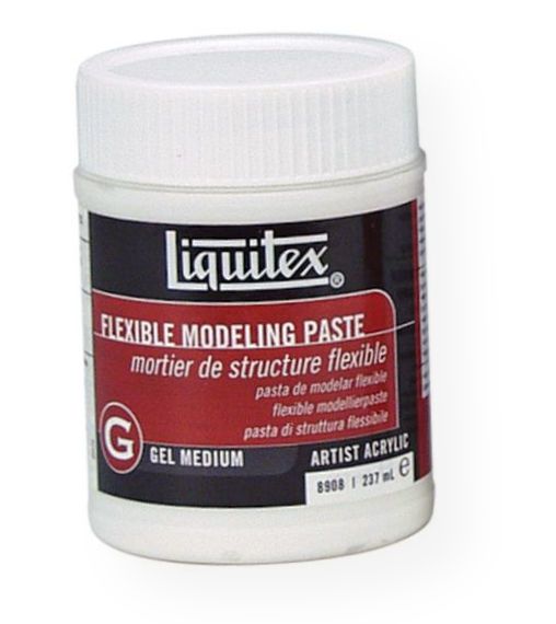 Liquitex 8908 Flexible Modeling Paste 8 oz; 100% polymer emulsion that dries more slowly than other modeling pastes to a hard yet flexible surface; Used to build three-dimensional forms and heavy textures on supports that may be subject to flexing or movement; Adheres to any non-oily, absorbent surface; When mixed with acrylic colors will act as a weak tinting white, while increasing thickness and rigidity; Shipping Weight 0.75 lb; UPC 094376945836 (LIQUITEX8908 LIQUITEX-8908 ARTWORK)