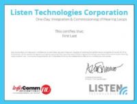Listen Technologies LA-25 One-Day Individual Integration & Commissioning Training Class; Four (4) Infocomm CTS Renewal Credits Are Available Upon Completion And Passing The Final Exam; Course Thoroughly Works Through Installation, Set-Up, Testing, And Certifying A Hearing Loop System To The IEC60118-4 Standard (LISTENTECHNOLOGIESLA22 LA25 LA 25)  