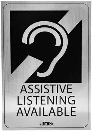 Listen Technologies LA-304 Assistive Listening Notification Signage Kit, Clearly Communicates The Availability Of Your Assistive Listening System, Meets Compliance Requirements For Assistive Listening Signage, Includes Hard Placard Sign And Window Cling For Convenient Placement (LISTENTECHNOLOGIESLA304 LA304 LA 304) 