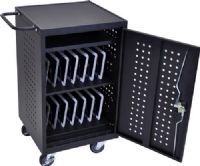 Luxor LLTM30-B Tablet Computer Charging Station; Cabinet and tablet shelves come fully assembled; Middle and bottom shelf are 18 1/2"W x 11 3/4"D, Each shelf holds up to 15 tablets, Middle shelf has between 8" - 12"H of top clearance and the bottom shelf has 11 1/4"H of top clearance; Padded top surface is 19 7&#8260;8"W x 19 1/4"D; UPC 847210030508 (LLTM30B LLTM30 LL-TM30-B LLT-M30-B LLTM-30-B) 