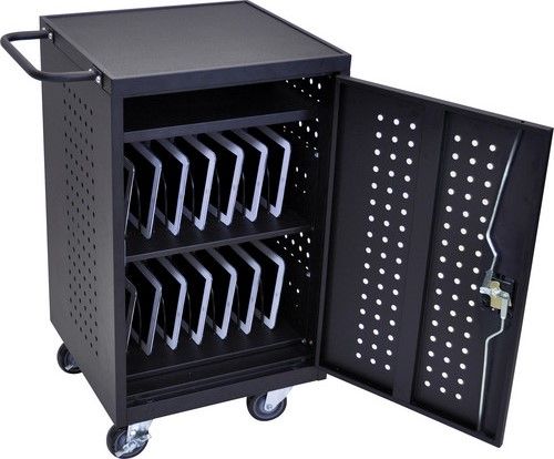 Luxor LLTM30-B Tablet Computer Charging Station; Cabinet and tablet shelves come fully assembled; Middle and bottom shelf are 18 1/2