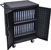 Luxor LLTP24-B Laptop/Chromebook Charging Station, Black; Perfect solution to charging and securing up to 24 laptop/tablets; Cabinet and laptop shelf come fully assembled; Rack shelves are 26"W x 16"D, Each shelf holds up to 12 laptop/tablets (12"H of top clearance); Bottom shelf space is perfect for storing accessories and equipment (4 1/2"H of top clearance); UPC 847210031482 (LLTP24B LLTP-24-B LLTP 24-B LLTP24) 