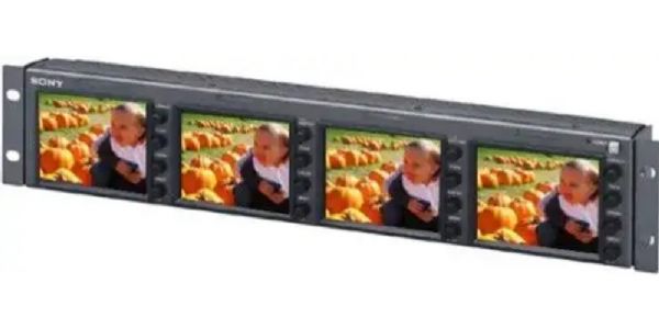 Sony LMD-4420 Multiple LCD Monitor, Quartet 4-Inch 4:3 LCD monitor, Resolution 480 x 234 dots, Viewing angle 50/30/50/50 (up/down/left/right contrast more than 10:1), High brightness and contrast picture, NTSC/PAL Operation, Slim and Light, Low Power Consumption, 19-Inch Rack-Mount Capability and Tilt Function, UPC 027242671157 (LMD4420 LMD 4420)