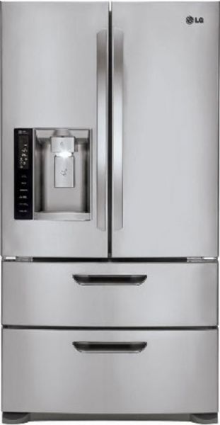 LG LMX25986ST French Door Refrigerator with Slide-Out Spill Protector Glass Shelves, 24.7 Cu. Ft., Slim SpacePlus Ice System, Double Freezer Drawers, Contoured Doors with Matching Commercial Handles and Pocket, Freezer Handles, 3 Slide-Out, Spill Protector Tempered Glass Shelves, 1 Folding Shelf, Full Width, Temperature-Controlled Glide N' Serve Drawer, 2 Humidity Crispers, Hidden Hinges, Premium LED Interior Light, Stainless Steel Finish, UPC 048231783927 (LMX25986ST LMX-25986ST LMX 25986ST)