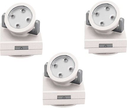 RiteLite LPL743W Four LED Pivot and Swivel Light, Four super bright white LEDs last up to 100,000 hours, One-touch on/off/dimmer operation, Swivel light heads, Set of 3, White, Includes two mounting options: screw bracket and hook & loop tape (LPL-743W LPL 743W)