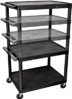Luxor LPLDUO-B Multi Height Presentation AV Cart with 3 Shelves, Black; Have shelves and legs made from high density polyethylene structural foam molded plastic; Integral safety push handle which is molded into top shelf for sturdy grip; Molded plastic shelves and legs won't stain, scratch, dent or rust; 1/4" retaining lip and sure grip safety pads; UPC 847210012986 (LPLDUOB LPLDUO LPL-DUO-B LPL DUO-B) 