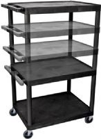 Luxor LPLDUOE-B Multi Height Presentation AV Cart with 3 Shelves, Black; Includes 3 outlet, 15' surge suppressing electric assembly; Have shelves and legs made from high density polyethylene structural foam molded plastic; Integral safety push handle which is molded into top shelf for sturdy grip; UPC 847210012993 (LPLDUOEB LPLDUOE LPL-DUOE-B LPL DUOE-B) 