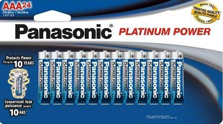 Panasonic LR03XP24B Platinum Power AAA Alkaline Batteries (Pack of 24), Long shelf life protects power for up to 10 years (when unused and stored properly), Improved anti-leak performance, Short circuit safety technology, Mercury free, UPC 073096308343 (LR-03XP24B LR03-XP24B LR03XP-24B)