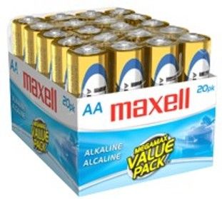 Maxell LR6-20MP AA Gold Series Alkaline Battery Bulk Pack, 20 pack, Clamshell packaging, Ultimate in performance and reliability, UPC 025215723469 (LR620MP LR6 20MP)
