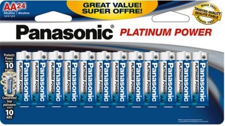 Panasonic LR6XP24B Platinum Power AA Alkaline Batteries (Pack of 24), Long shelf life protects power for up to 10 years (when unused and stored properly), Improved anti-leak performance, Short circuit safety technology, Mercury free, UPC 073096308411 (LR-6XP24B LR6-XP24B LR6XP-24B)