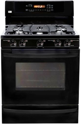 LG LRG30357SB Freestanding Gas Range, Black, 5.0 cu.ft. Capacity, 5 Sealed Gas Cooktop Burners, Electronic Ignition System, SmoothTouch Controls, One Piece Recessed Cooktop, 12500 BTU Oven Broiler, Audible Preheat Signal, Self-Cleaning, 2 Full-Width Racks with 6 Rack Positions, Delay Bake, Dishwasher Safe Grates, Warming Drawer, UPC 048231316248 (LRG-30357SB LRG 30357SB LRG30357S LRG30357)