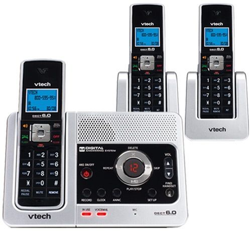 VTech LS6125-3 DECT 6.0 Digital Three Handset Cordless Phone System with Digital Answering Device and Caller ID, Handset speakerphone, Interference free for crystal clear conversations, Protect yourself from identity theft with digital security, 15 minutes of recording time, Audible time and date stamp on recorded messages (LS61253 LS-6125-3 LS6125 VT-LS6125-3 6125-3)