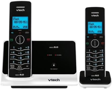 Vtech LS6215-2 DECT 6.0 Black/White Expandable 2-Handset Cordless Phone System with Caller ID and Handset Speakerphone, 1.9GHz Cordless Phone, Single Line Operation, Caller ID / Call Waiting, Expandable Up To 12 Handsets, Handset Speakerphone, Blue Backlit LCD Display, Backlit Keypad, Base Utilizes Touch Technology, 50 Station Name / Number Caller ID Memory, 50 Station Phone Directory / Dialer, Conferencing (LS6215 2 LS62152 LS 6215 LS6215 LS-6215)