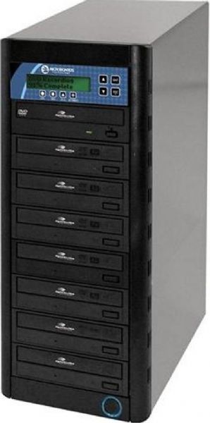 Microboards LS DVDPRM PRO07 CopyWriter Pro LightScribe DVD Duplicator, Stand Alone, Computer Data Source, 24x DVD and 48x CD Read Speed, 24x DVD and 48x CD Duplication Write Speed, 7 Disk Capacity, 1x DVD-ROM and 7x DVD Burners Drive Configurations, Tray Disk Loading Method, Internal 320GB hard drive stores disc images, DVD-R, DVD-RW, DVD-R DL, DVD+R, DVD+RW, DVD+R DL, CD-R, CD-RW Recordable Formats, 4.7