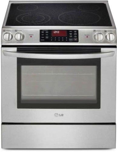 LG LSE3090ST Slide-In Electric Range with Large Capacity Oven and EvenJet Convection, Stainless Steel, 5.4 cu.ft. Capacity, EvenJet Fan Convection, Convection Bake, Convection Roast, 4 Cooktop Elements with Warming Zone, IntuiTouch Control System, IntuiScroll Scrolling Display, Self-Cleaning, 3 Full-Width Racks with 7 Rack Positions, UPC 048231319065 (LS-E3090ST LSE-3090ST LSE 3090ST LSE3090)