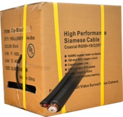 LTS LTAC2035-ZB High Performance Siamese Cable, Black, 500 FT Length, RG59 Coaxial 95% Braided + 18/2 (Jacket Wrapped), 18 AWG Copper Shield (All Copper), CM/CL2 Rated PVC Jacket, Sequential Foot/ Zone Marking, UL Listed, FT-4 (LTAC2035ZB LTAC2035 ZB LTA-C2035 LTAC-2035 LT-AC2035)