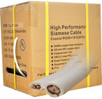 LTS LTAC2035-ZW High Performance Siamese Cable, White, 500 FT Length, RG59 Coaxial 95% Braided + 18/2 (Jacket Wrapped), 18 AWG Copper Shield (All Copper), CM/CL2 Rated PVC Jacket, Sequential Foot/ Zone Marking, UL Listed, FT-4 (LTAC2035ZW LTAC2035 ZW LTA-C2035 LTAC-2035 LT-AC2035)