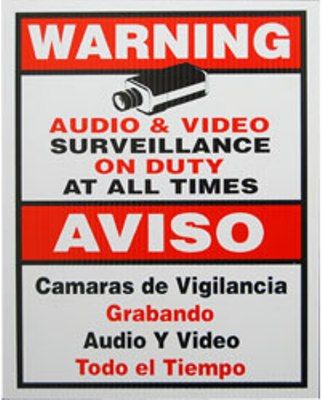 LTS LTSIGNB Plastic CCTV Security Warning Sign 11 X 9 Inches, Environmentally Safe Product and Weather Resistance, Text: Audio & Video Surveillance on Duty at All Times (LT-SIGNB LT SIGNB LTS-IGNB)