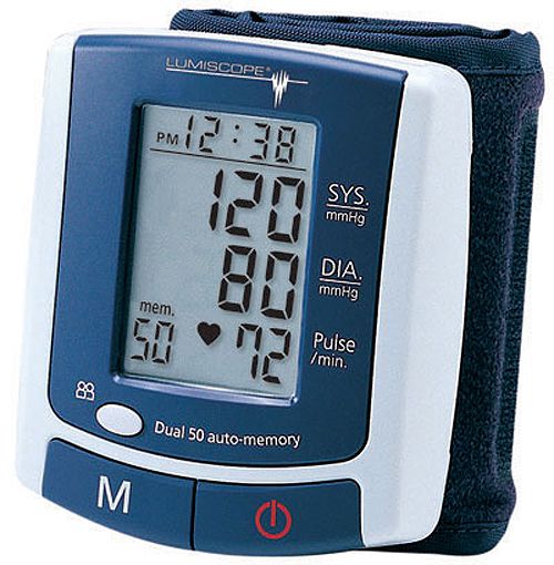 Lumiscope 1140 Automatic Inflation Wrist Style Blood Pressure Monitor, Dual Memory Zones with 30 Memories Each, Oscillometric Method Measuring Principle, Left Wrist Measurement Location, Soft Cuff, 5.4