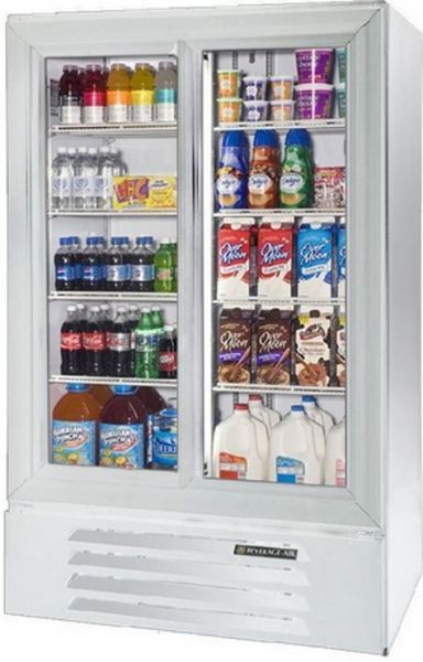 Beverage Air LV15-1-W Lumavue Refrigerated Sliding Glass Door Merchandiser, 6.2 Amps, 60 Hertz, 1 Phase, 115 Volts, Doors Access Type, 15 Cubic Feet Capacity, Bottom Mounted Compressor, Sliding Door Style, Glass Door Type, 1/3 Horsepower, Freestanding Installation Type, 2 Number of Doors, 3 Number of Shelves,2 Sections,  White Color, 36