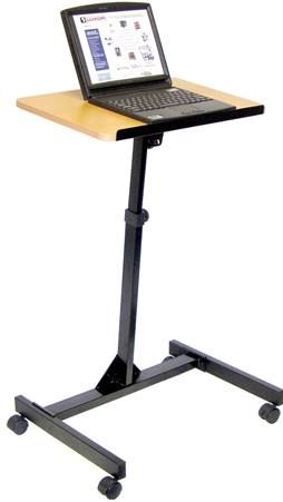 Luxor LX9128 Adjustable Mobile Lectern, Oak; Caster wheels, two locking, provide easy mobility and secure stability for use in any location; Made of welded steel to ensure durability along with its thin light design makes it easy to move and store; Easy assembly; Dimensions 36-1/4