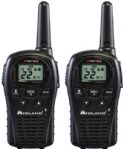 Midland LXT500VP3 Up to 24 Mile Two-Way Radios; 22 Channels - Clear, crisp communication with easy button access; 24 Mile Range; Dual Power Options - Uses 4: AAA: batteries (not included) or rechargeable batteries (included); Channel Scan - Automatically checks channels for activity; HI/LO Power Settings - Lets you adjust transmit power & conserve battery life; Silent Operation - Turns off all tones for quiet operation; UPC 046014505209 (LXT500VP3 LXT500VP3 LXT500VP3) 