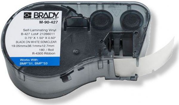 Brady M-90-427 BMP51/BMP53/BMP41 Label Maker Cartridge, Black on White/Clear Color; Contains 180 labels; 0.75