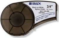 Brady M21-750-499 Label Cartridge for BMP21 Series, ID PAL, LabPal Printers, White Color; Nylon cloth labels for the BMP21 Series, ID PAL, LabPal Printers; Black ribbon on white tape; 0.750" W x 16' H Printable Area; Low profile, High adhesion; Weight 0.4 lbs; UPC 662820899655 (BRADY-M21-750-499 BRADY-M21750499 M21750499 M21 750 499) 