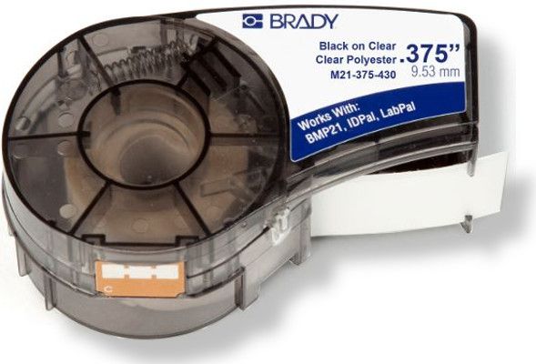 Brady M21-375-430 Label Cartridge for BMP21 Series, ID PAL, LabPal Printers, Black on Clear Color; 0.375