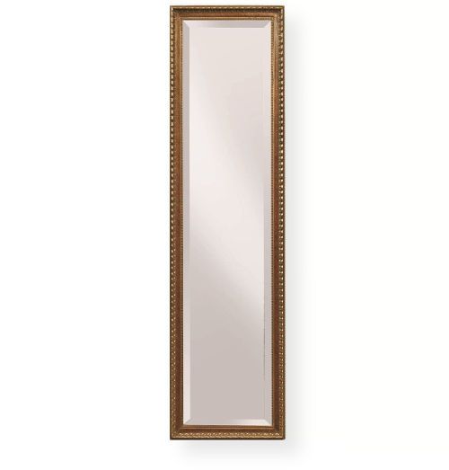 Bassett Mirror M2638BEC Old World Arabella Cheval Mirror, Antique gold finish, Perimeter beveled glass, Rectangle design, Floor standing with support stand, Wood; Glass Material, 63