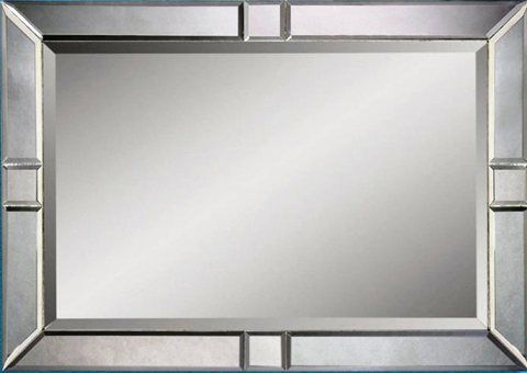 Bassett Mirror M2846BEC Contempo Beveled Rectangle Wall Mirror, All Wood Frame, Perimeter Beveled Glass, Premium Antique Silver Finish, 30